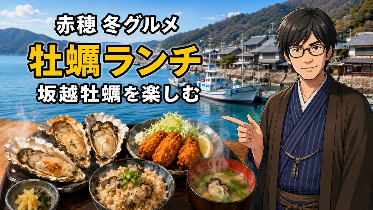 赤穂で牡蠣ランチを楽しむ冬の坂越牡蠣と港町の風景